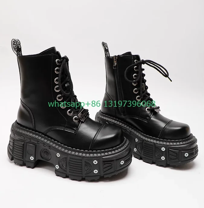 

Lady punk platform style ankle boots sexy runway new arrive boots lace-up PU platform rocky gothic boots size 34-40 footwear