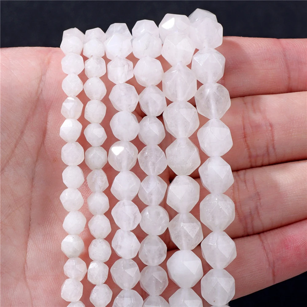 Natural White Faceted Stone Bead Jades Agates Quartz Loose Spacer Beads For Jewelry Making DIY Bracelet Necklace Supply 6/8/10mm