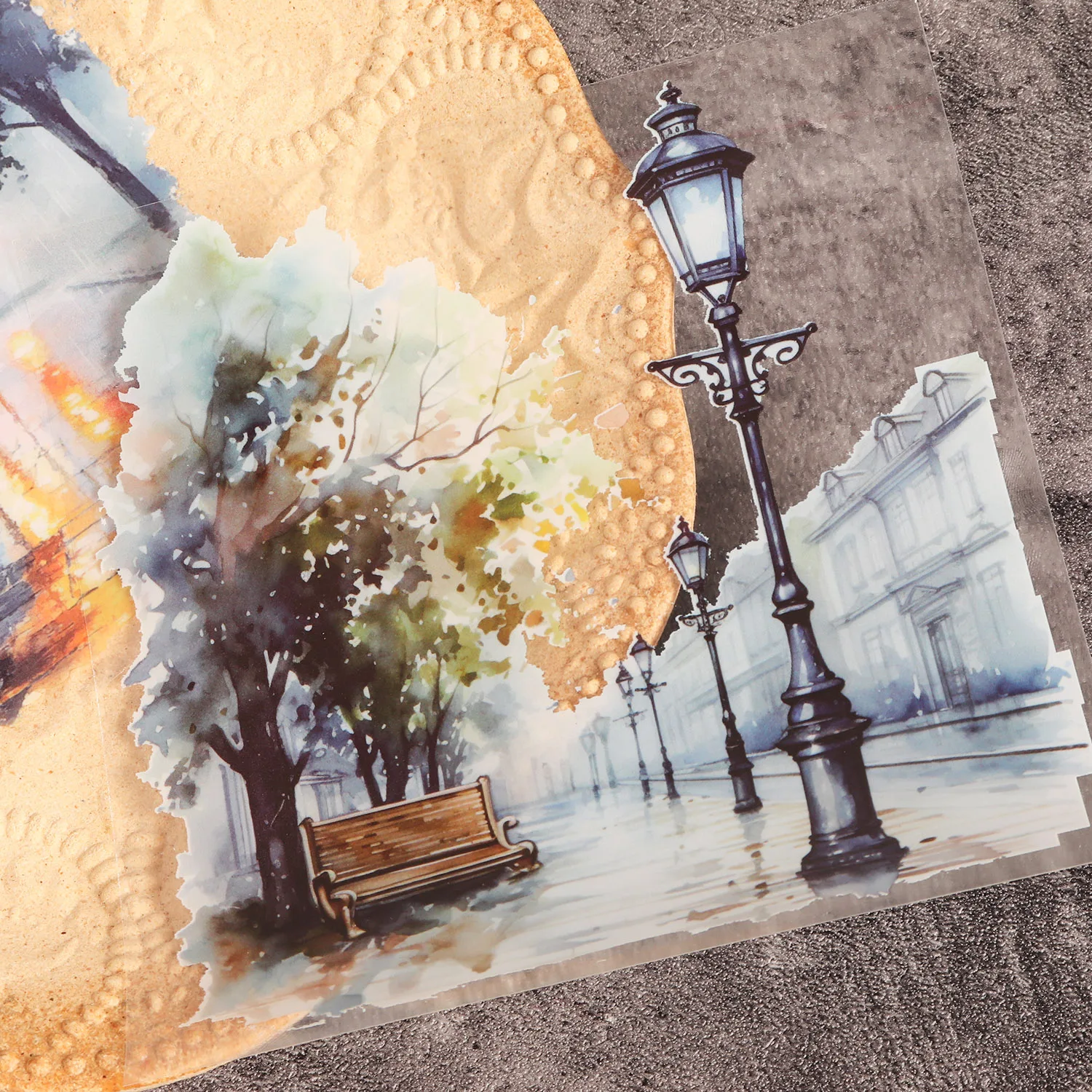 10 Blatt PET-Aquarell-Regenstraßen-großer selbstklebender Aufkleber, für Scrapbooking-Zubehör, DIY-Landschaftsbau – Detail 5