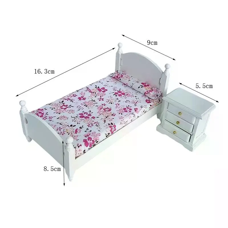 Ensemble de tables de chevet miniatures pour maison de poupée 1:12, lit simple en bois, accessoires de meubles pour décoration de maison de poupée, jouet de jeu pour enfants