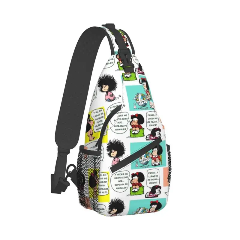 Casual Manga Quino Mafalda Crossbody Sling Backpack Men Kawaii Cartoon Shoulder Chest Bag for Traveling