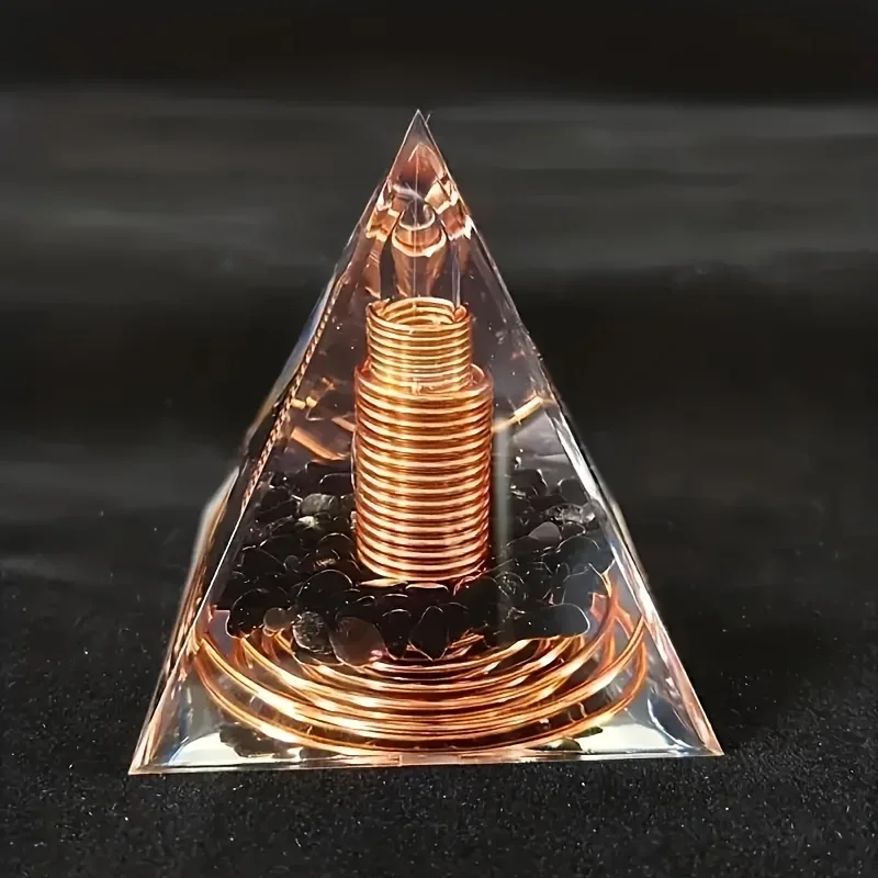 1pc Orgonite Pyramid With Obsidian, Energy For Yoga, Crystal Gifts, Crystals For Home Office Decoration, Balance Your Energy