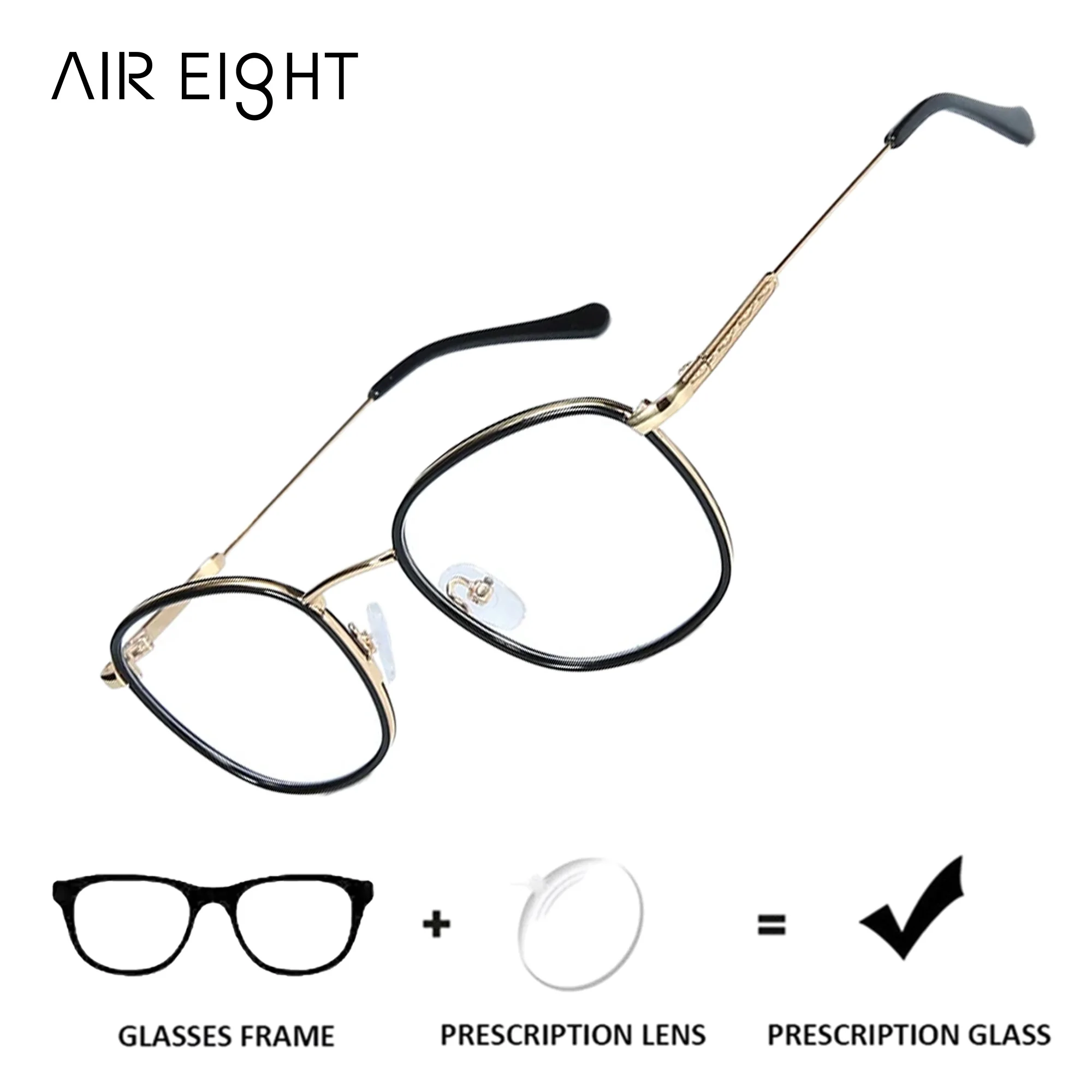 AIR EIGHT S Size Square Metal for Men Prescription Glasses Myopia Lenses Photochromic Anti-Blue Ray Custom Eyewear