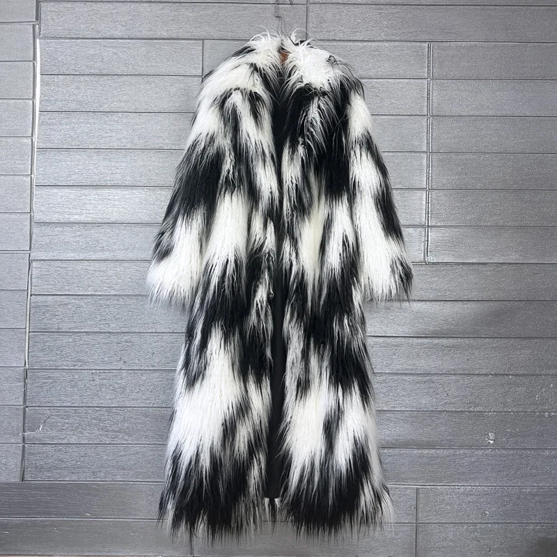 Women's Wool Colourful Fluffy Coat Faux Fur Long Length Suit Collar Winter Overcoat Comfortable Fashionable Jackets for Women