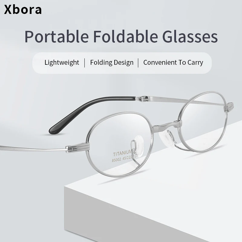 Xbora Ultra Light Men\'s Eyewear Frame Retro Square Optical Pure Titanium Folding Reading Women\'s Prescription Glasses NC85002