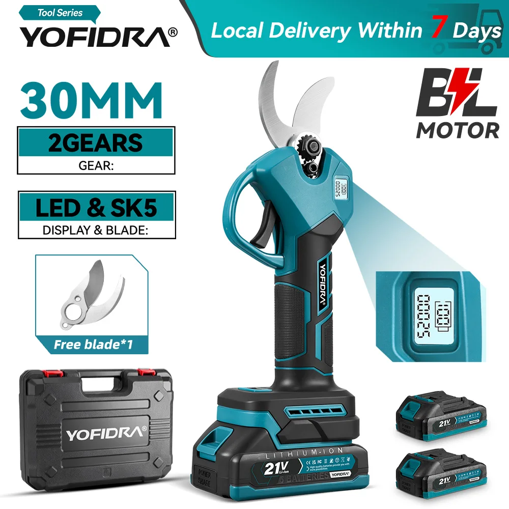 Cisailles électriques sans fil YOFIDRA 30 mm, 2 vitesses, pour la coupe des branches d'arbres fruitiers, outils électriques compatibles avec la batterie Makita 21 V.