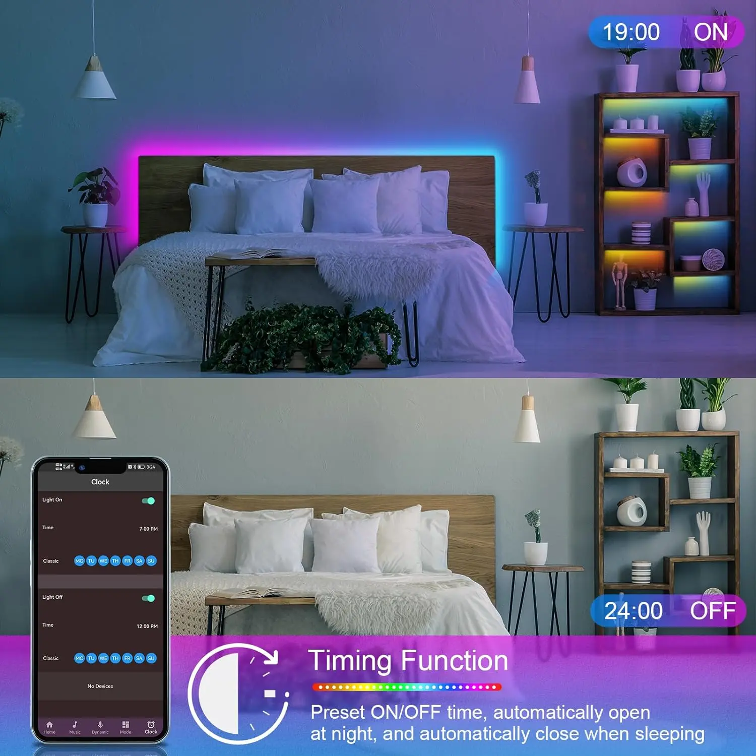 Bande Lumineuse LED Imperméable Conforme à la Norme IP65, Éclairage d'Extérieur, Dimension de la Musique, RVB, 400 Pieds