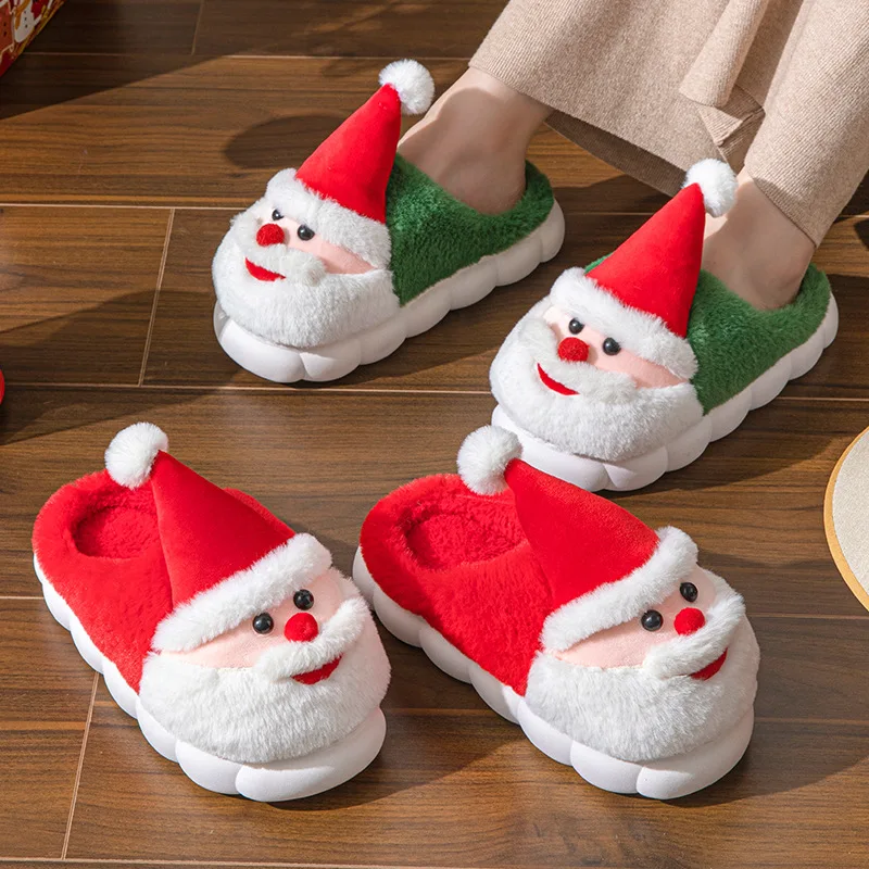 Pantuflas de Navidad para hombres y mujeres, pantuflas mullidas de Papá Noel, toboganes de cojín de felpa suave y cálida, Zapatillas de algodón para el hogar, invierno, nuevo, 2024