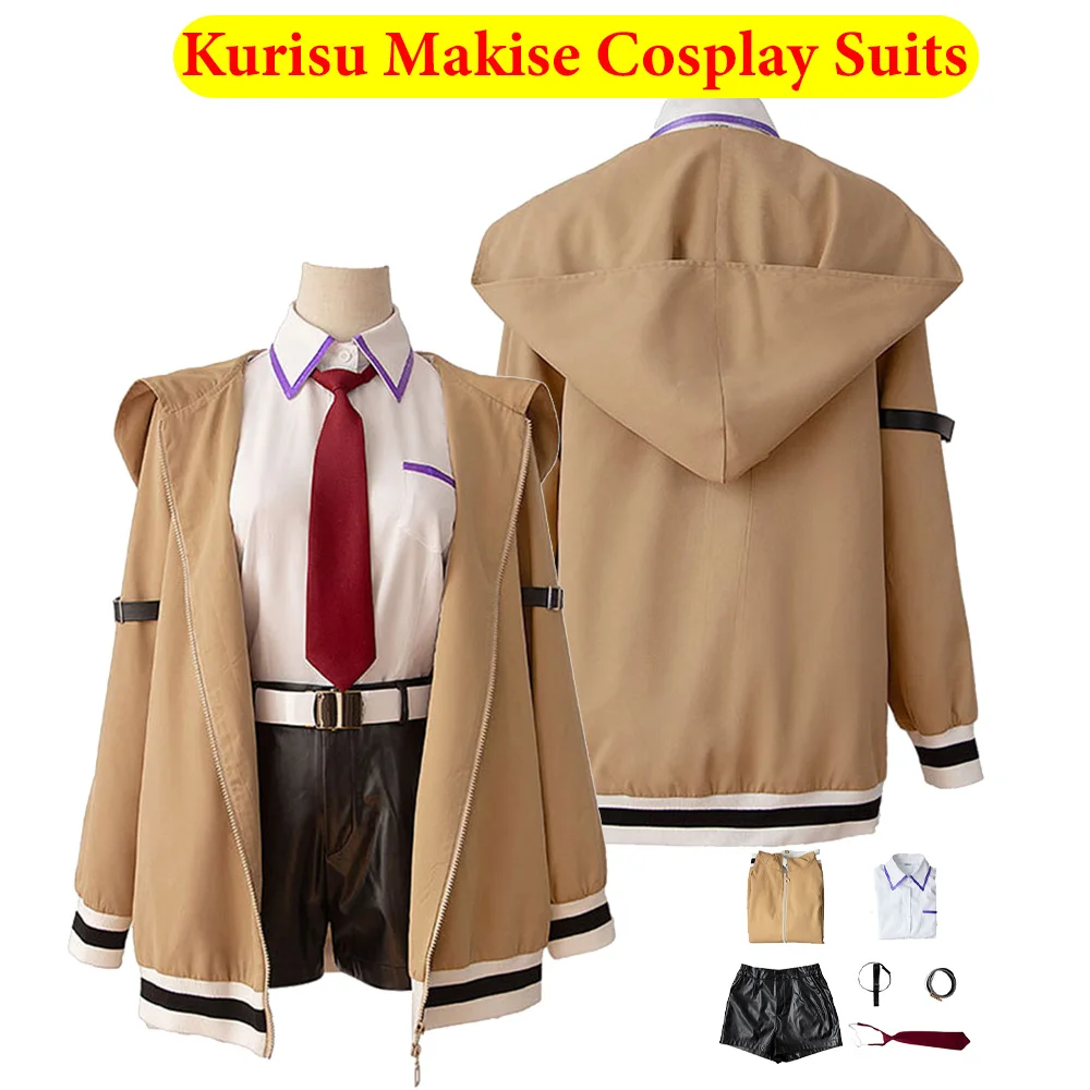 

Disguise Kurisu Cosplay Makise Costume Steins Anime Game Gate Roleplay Shirt Shorts Coat Belt Outfit Halloween Carnival Clothing