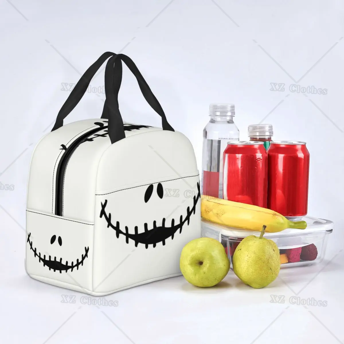 Smiling Mouth Thermal Insulated Lunch Bag for Women Men Halloween Theme Portable Lunch Box for School Office Outdoor Food Tote