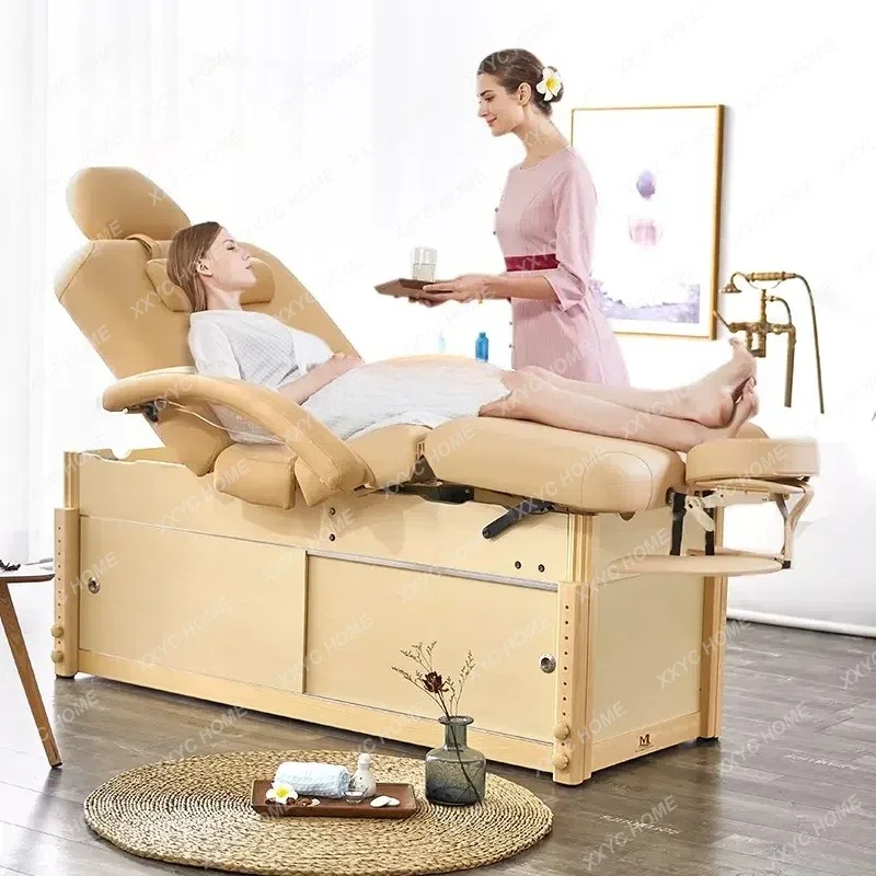 Fixed Beauty Salon Medical Massage Facial Bed Solid Wood Massage Yard with Locker Diagnostic Couch