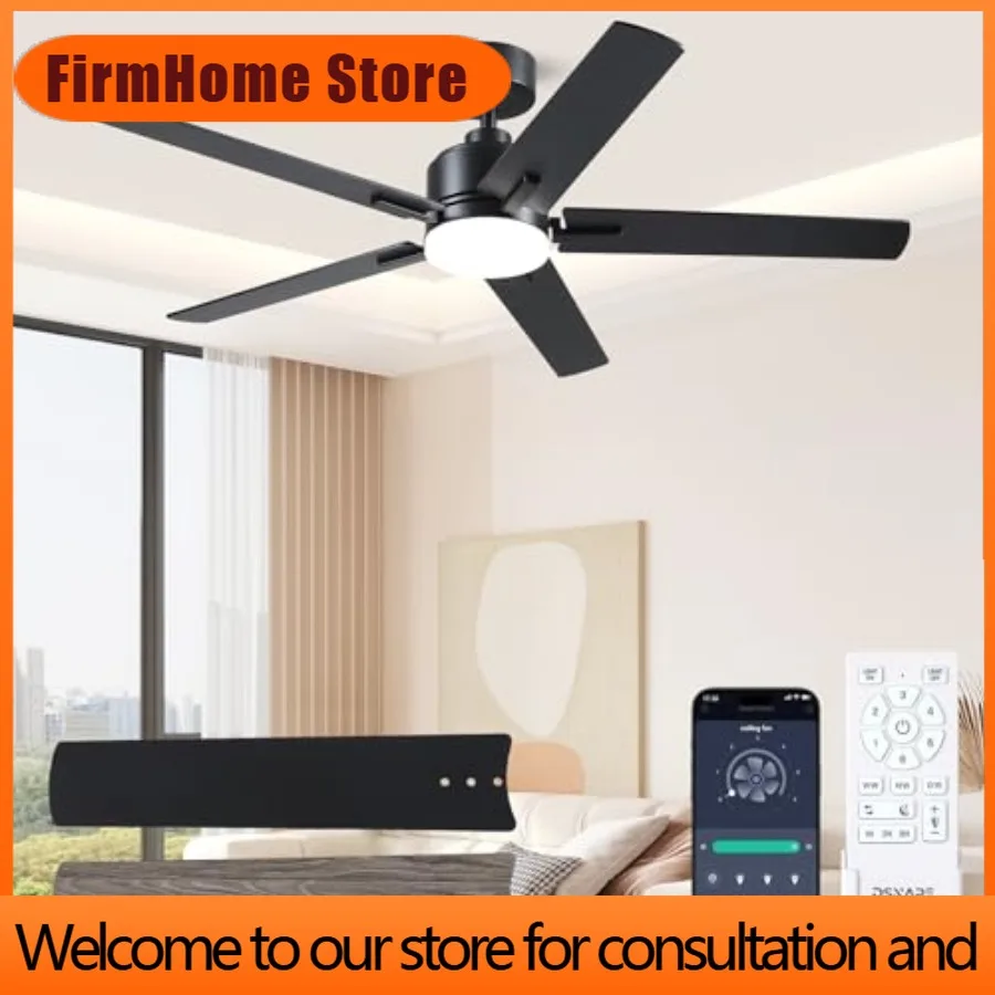 FirmHome Store52 Inch Black Ceiling Fan With Lights, Ceiling Fan With Lights And Remote/APP Control, Reversible, Dimmable, 3CCT,