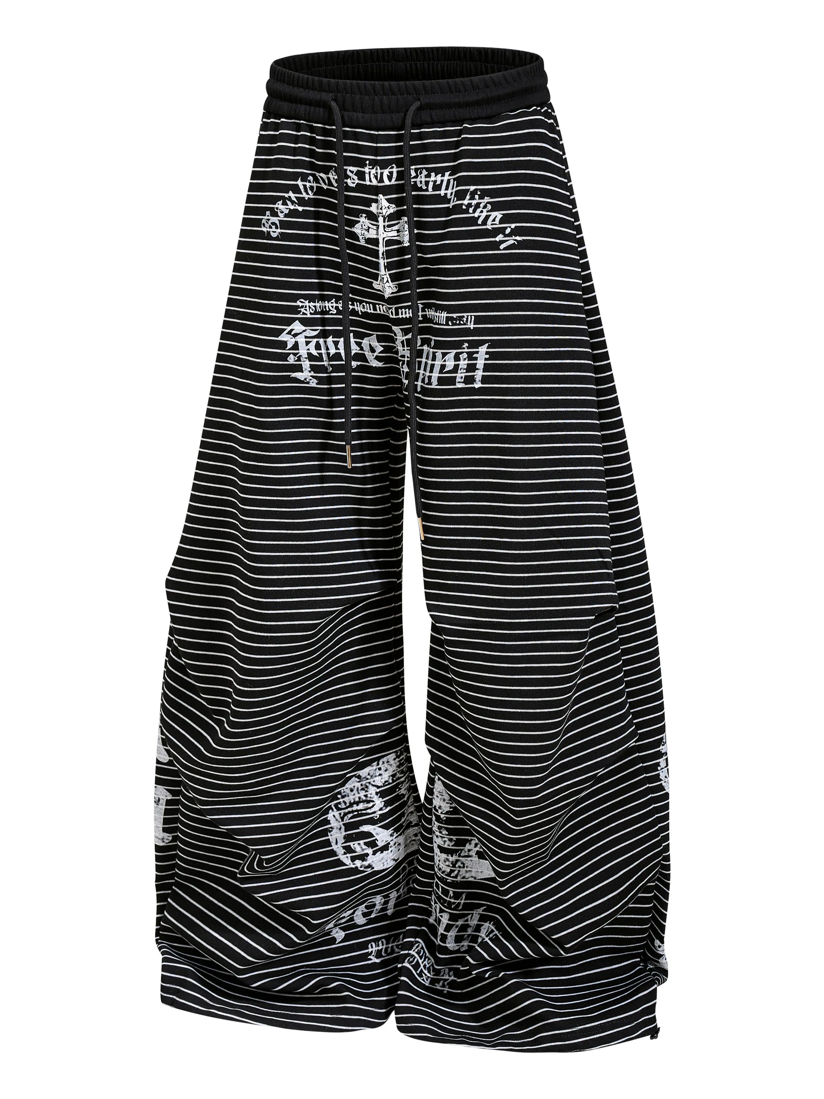 American Gothic Style Striped Printed Pleated Loose Wide-Leg Pants Men's and Women's All-Match Casual Trousers