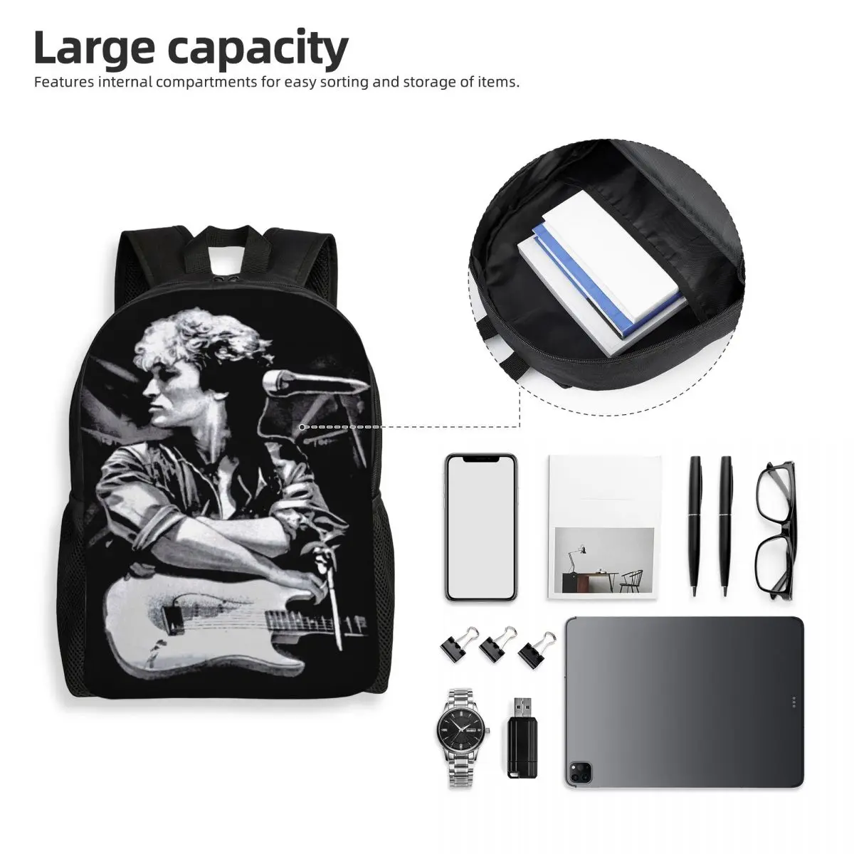 Viktor Tsoi Guitarra Mochila, Custom 3D Print, Rusian Rock, Kino College School, Sacos de Viagem, Bookbag Fits 15 "Laptop