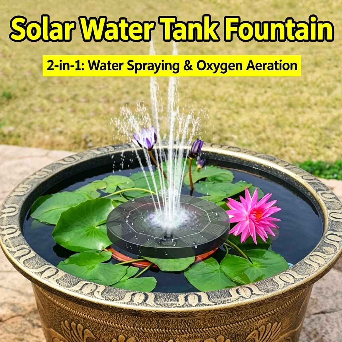 Bird Bath 7 Color LED Solar Rotatable Fountain Light Equipped With 8 Types of Nozzles and Water Pumps for Yard Decoration Baths