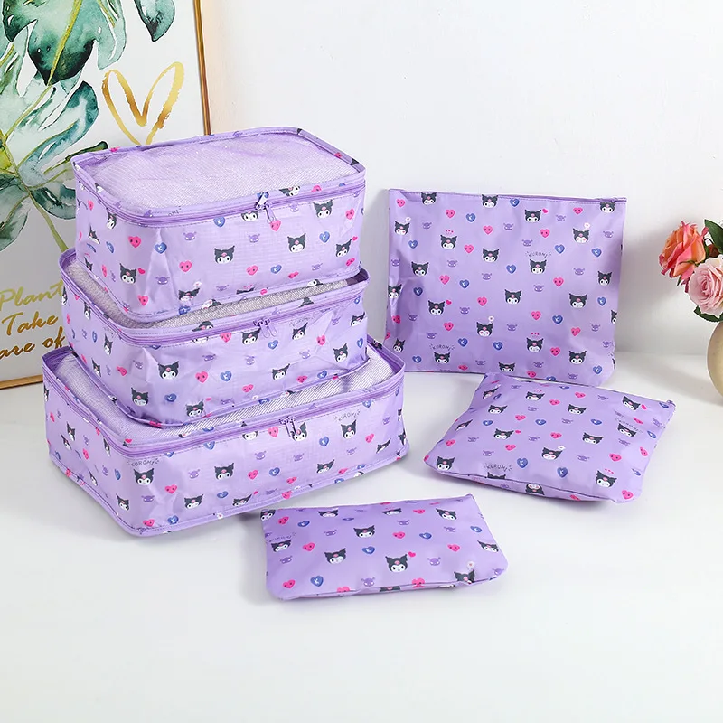 

6Pcs Sanrio Kuromi Travel Bag Hellokitty Cartoon Travel Waterproof Storage 6Pcs Set Cosmetics and Stationery Sorting Storage Bag