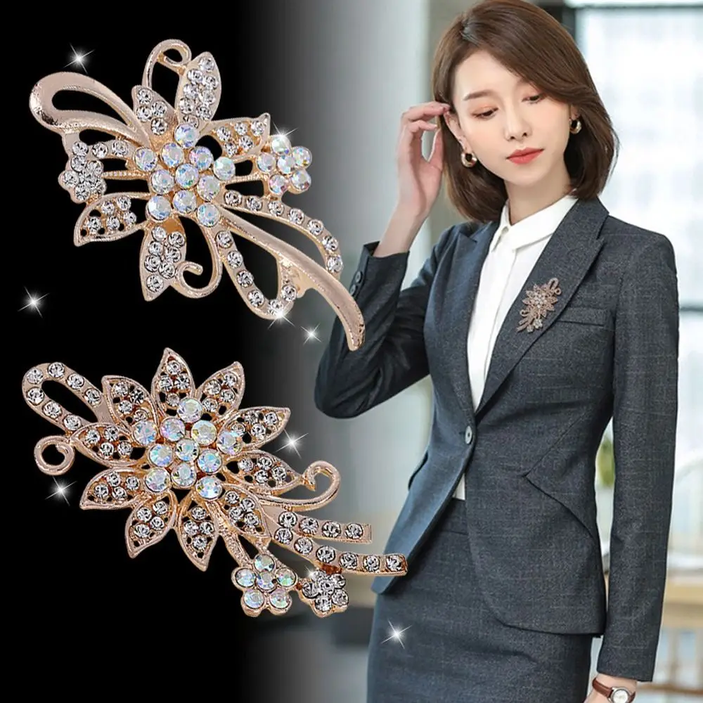 Crystal Flower Brooches for Women Zircon Butterfly Badge Rhinestone Collar Pins Wedding Clothing Pin Party Gift