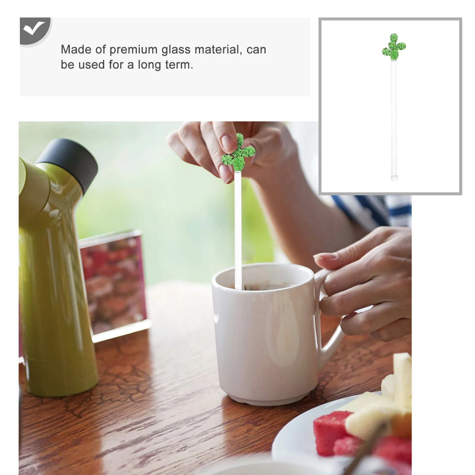 1Pcs Premium Crystal Clear Glass Stirring Stick Cactus Shape Bar Cocktail Drink Stirrer for Home Coffee Shop Restaurant Decor