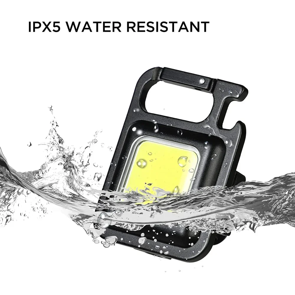 Multifunction COB LED Work Light Keychain USB Rechargeable Flashlight with Bottle Opener Magnetic Base for Camping Emergency Use