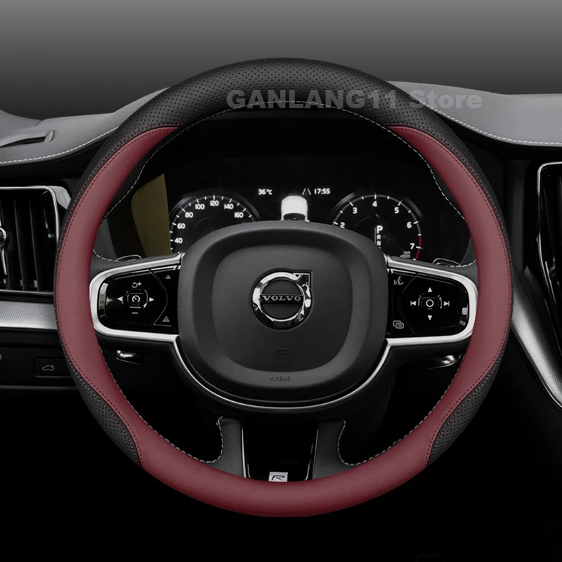 الجلود غطاء عجلة توجيه سيارة لفولفو XC60 XC40 XC90 المضادة للانزلاق السيارات غطاء عجلة القيادة فولفو XC60 اكسسوارات