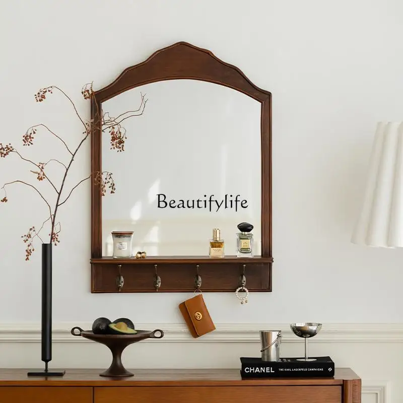 

Medieval style solid wood wall hanging decorative mirror bathroom mirror replaceable cosmetic mirror