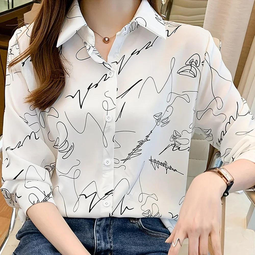 قميص نسائي بسيط، قميص مطبوع بأكمام طويلة، قميص هاواي للعطلات، قميص كاجوال، فستان سهرة أنيق للنساء #1