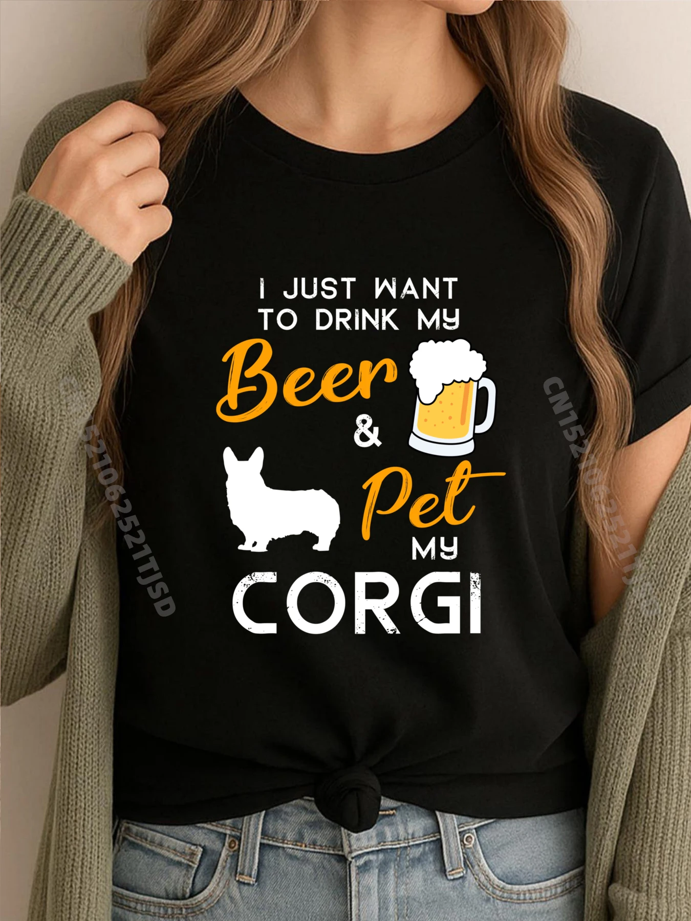 

Corgi Dog Beer lover owner Christmas Birthday Black Graphic T Shirts T Shirts Washed