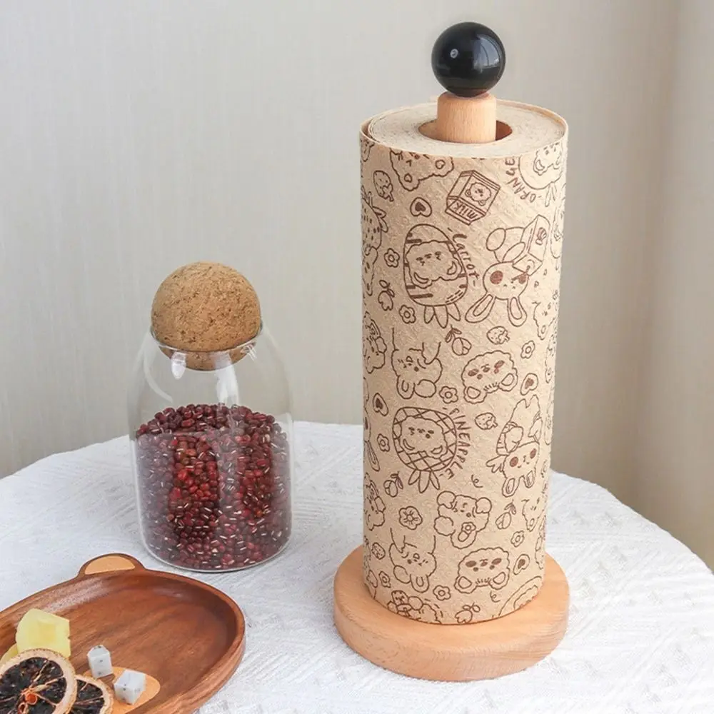 Free Standing Wood Paper Towel Holder One-handed Tear Anti-Skid Tissue Vertical Stand Simple Napkins Rack for Home