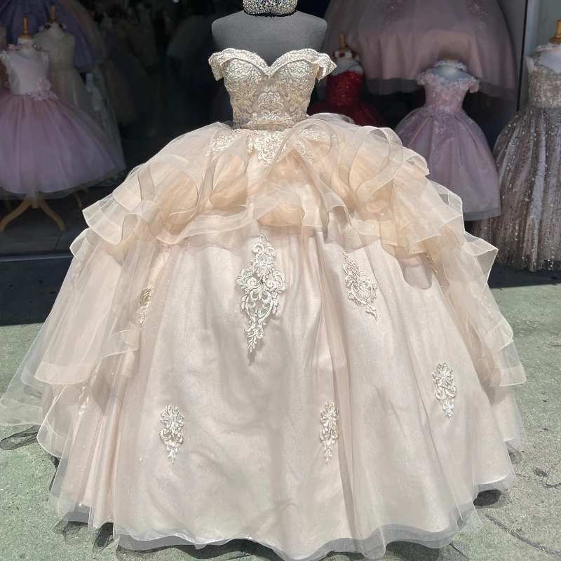 Lorencia-vestido De Quinceañera De princesa rubor, vestido De baile, escote Corazón, Apliques De encaje, volantes De cuentas, dulce 16, 15 Años, YQD337