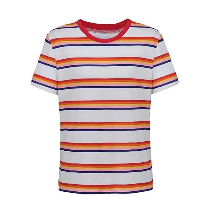 2026 Max Mayfield Cosplay Costume Rainbow Striped T-shirt for Girls Casual Breathable Fast Drying Comfortable Printed T-shirt