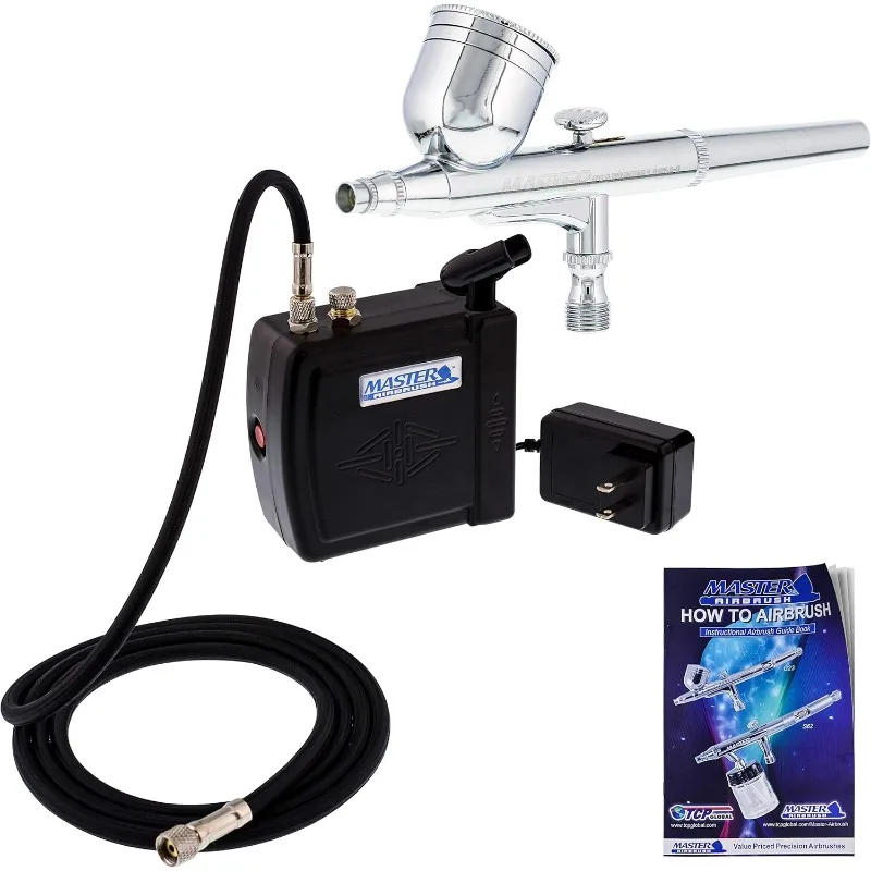 Airbrushing System Kit with Portable Mini Air Compressor - Gravity Feed Dual-Action Airbrush, Hose