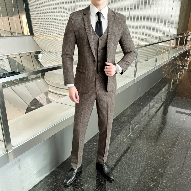 (Suit + Vest + Trousers) Quality Suit Suit Male Three-piece Korean Version of Fashion Handsome Slim Business Casual Wedding Suit