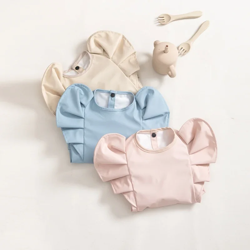 Waterproof Baby Feeding Bibs Angel Wings Baby Stuff Kids Long Sleeve Art Smock Anti-dirty Dinning Apron with Pocket for Newborn