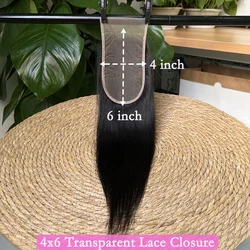 4x6 Transparent Lace Closure Straight Human Hair #1B Natural Color Deep Parting Melt Skin Invisible Lace Raw Virgin Hair