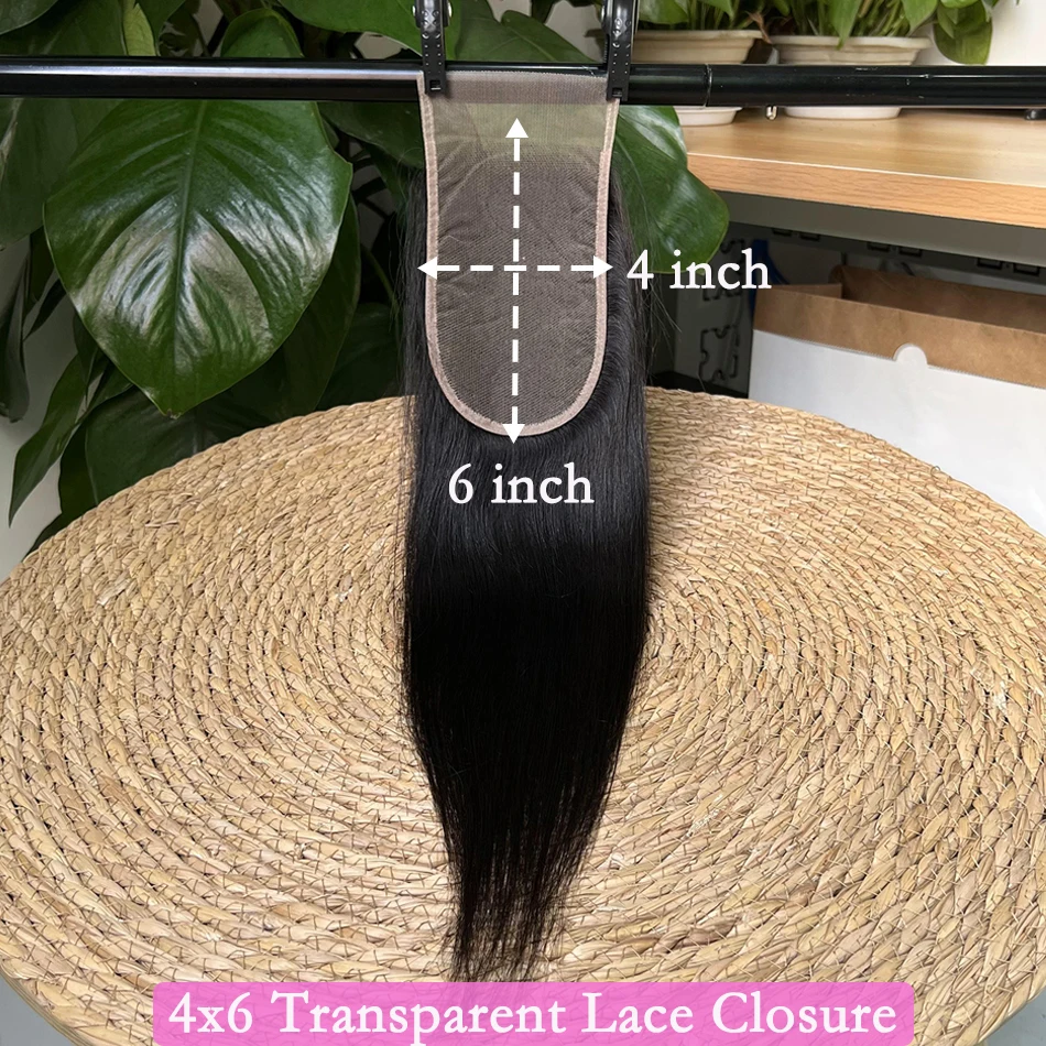 4x6 Transparent Lace Closure Straight Human Hair #1B Natural Color Deep Parting Melt Skin Invisible Lace Raw Virgin Hair