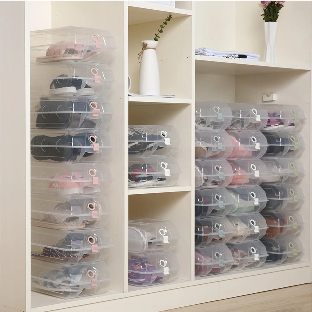 

2Pcs Shoes Storage Box Large Transparent Thickened Plastic Stackable Shoe Organizer for Men Women Shoe Size Space Saving