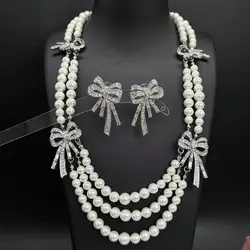 Vintage Retro Bow Pearl Necklace Palace Style Niche Temperament Multi-layer Chain Clavicle Chain Necklace