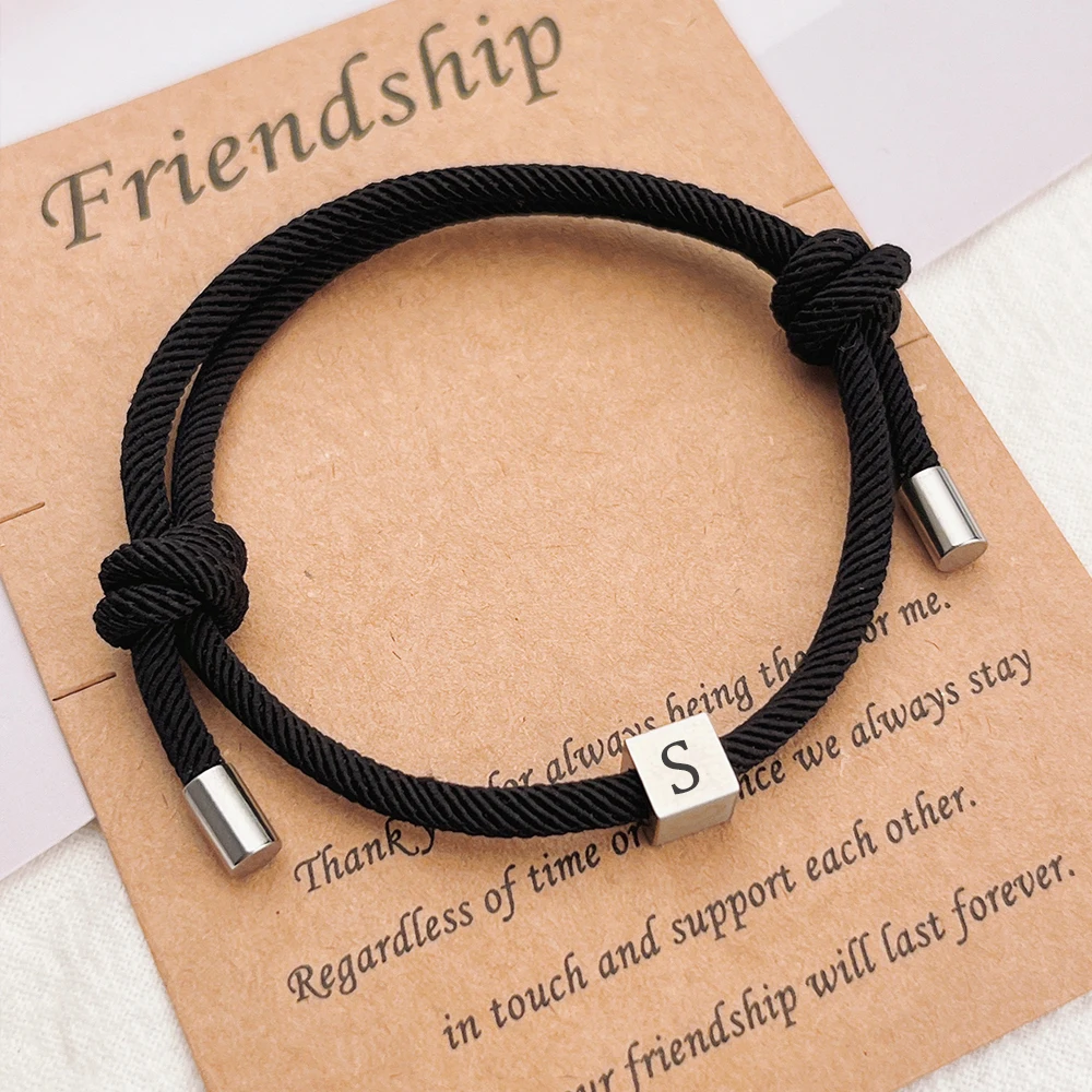 26 alphabet A-Z hand woven lucky friendship bracelet titanium steel charm letter carving custom bracelet for men and women