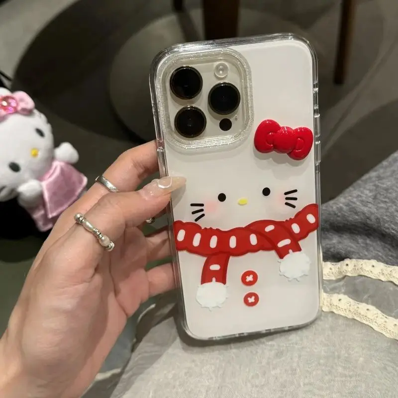 Kawaii Hello Kitty 16 15Promax Phone Case Iphone 14Plus 13 Stereoscopic Bow 12/11 Cartoon Xsmax Xr All Inclusive Protect Case