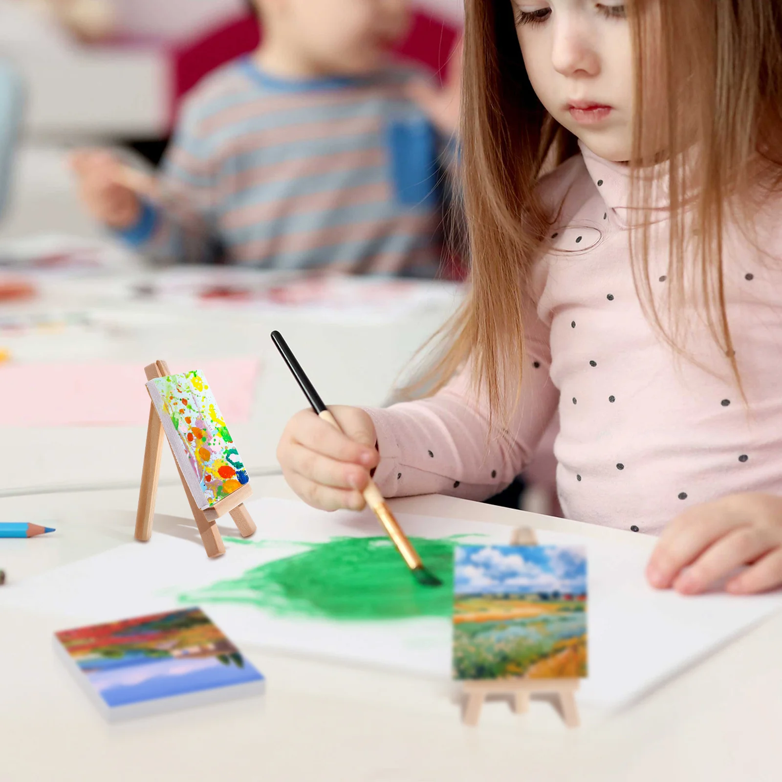 

12 set Mini Canvas Set Wooden Painting Easel For Oil Painting Craft Supplies Portable Easel Set Sturdy