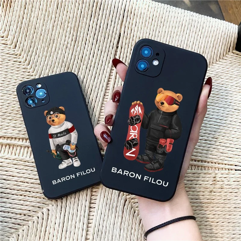 Novo luxo barão filou urso bonito caso macio para o iphone 14 13 12 11 pro max mini 7 8 se plus xr x xs max capa de telefone