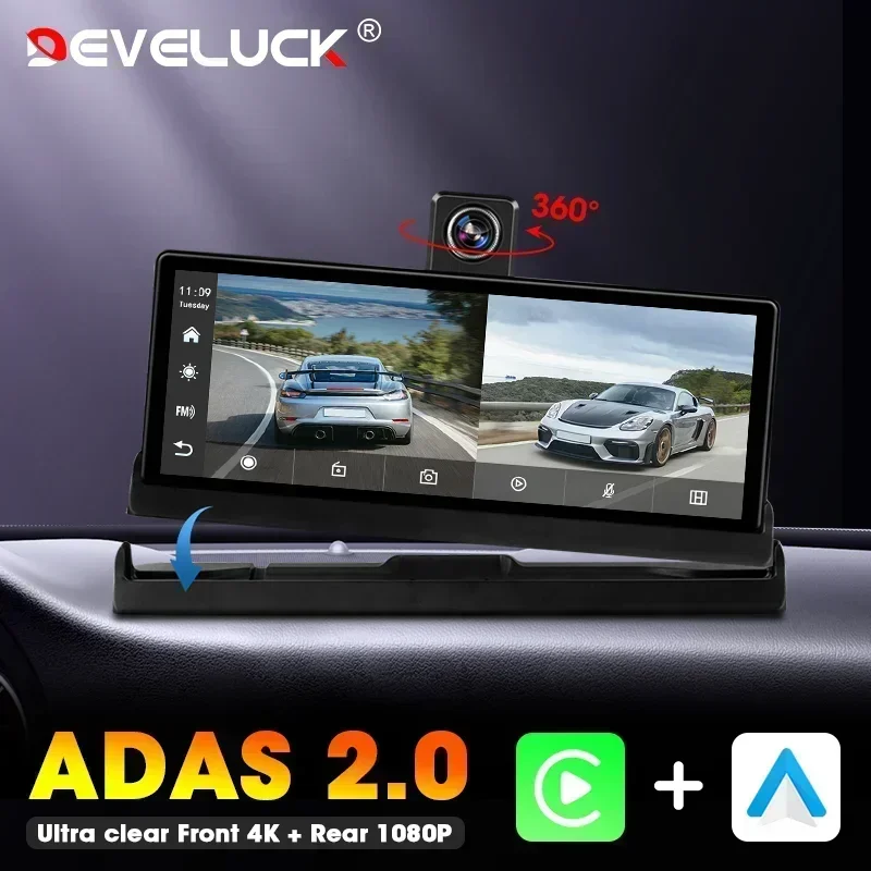 

10.26" 4K Dash Cam ADAS Wireless Carplay Android Auto Car DVR GPS Navigation Rearview Camera Dashboard Video Recorder HD Monitor