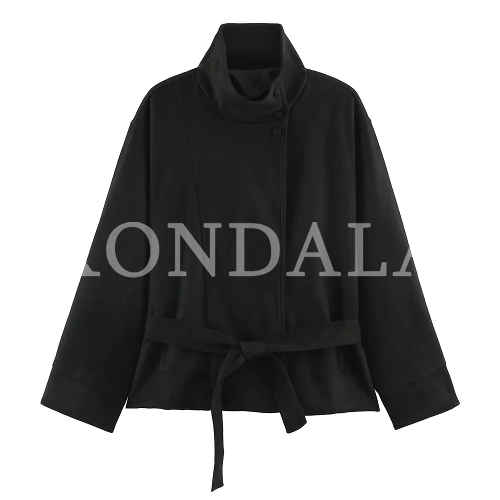 KONDALA Damen Vintage Gürtelmantel Elegante Pendlerjacke aus Kunstwildleder Neuer Herbst-Winter-Mantel 2026 Schicker Street-Style Stehkragenmantel