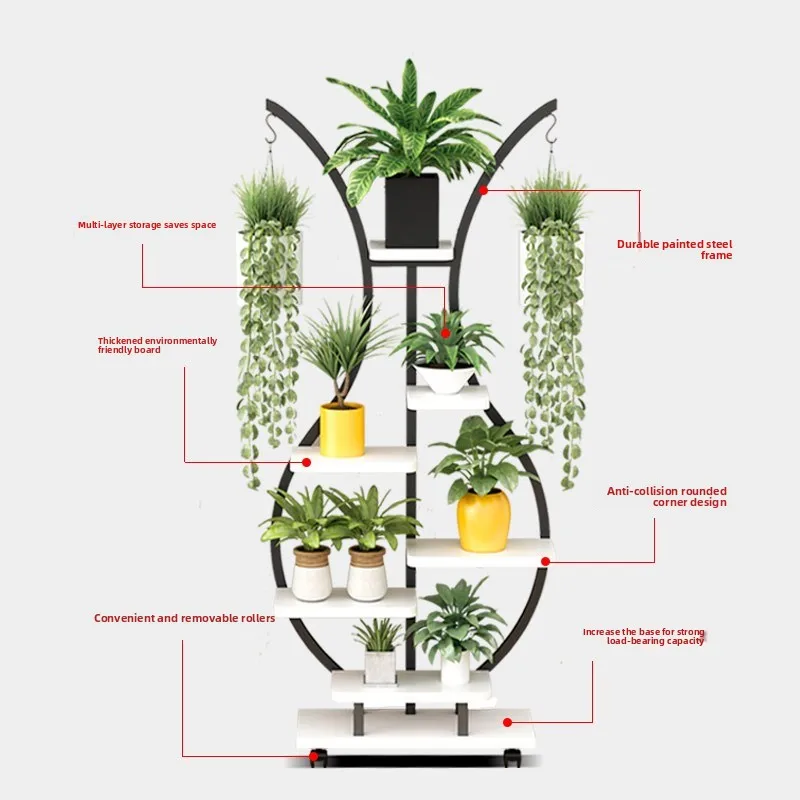 Sturdy Multi-Tier Plant Stand with Swivel Casters, Rustproof Iron Frame, Floor-Standing for Living Room Balcony, Modern Decor