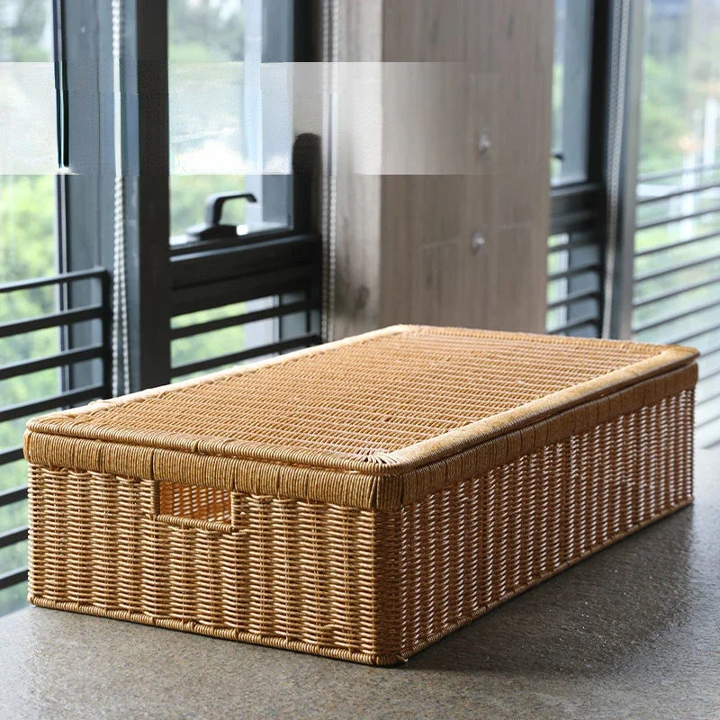 

Closet Organizer Bed Bottom Storage Box Large Capacity Plastic Imitation Rattan Woven Clothes Winter Quilt Organizer For Clothes