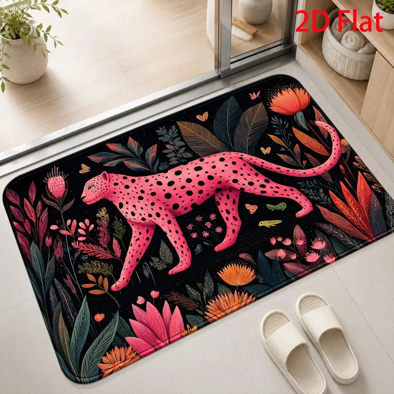 Leopard Print Welcome Script Modern Rug For Contemporary Entrance Stylish Greeting Doormat Design