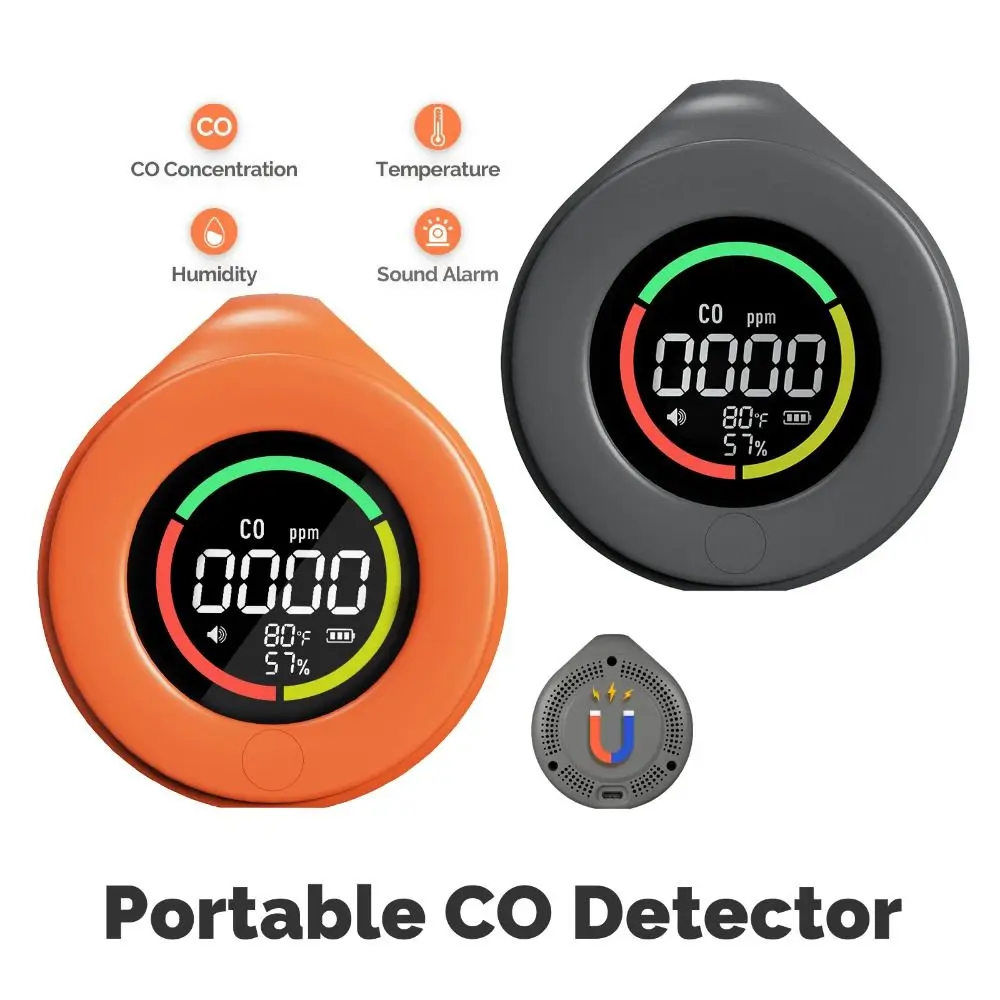 Convenient Mini Carbon Monoxide Detector 3-in-1 Humi Air Quality Monitor Magnetic Suction Standby CO Meter Outdoor