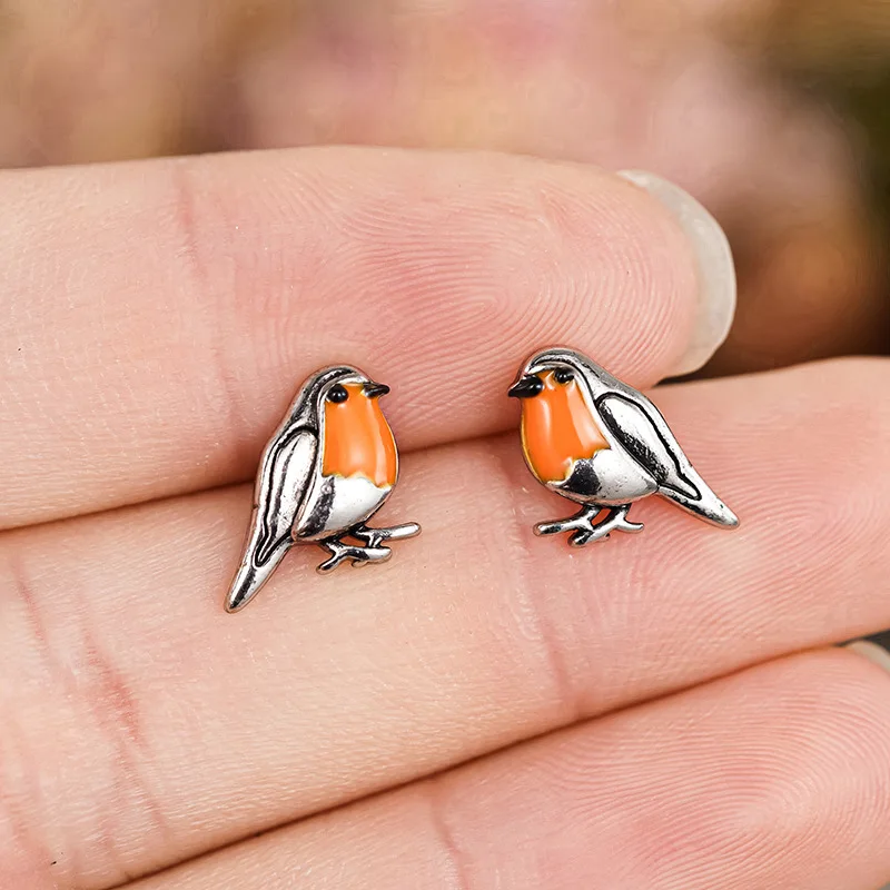Pendientes de Moda Europea y Americana 2026, con Diseño de Animales, Pájaros Lindos, Plumas Pintadas de Naranja, Joyería Creativa Personalizada