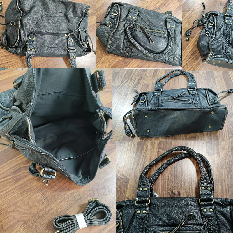 Large Capacity  Fashion Bag Vintage Washed Leather Bag Y2K Spicy Girl One Shoulder Crossbody Bag Purses and Handbags