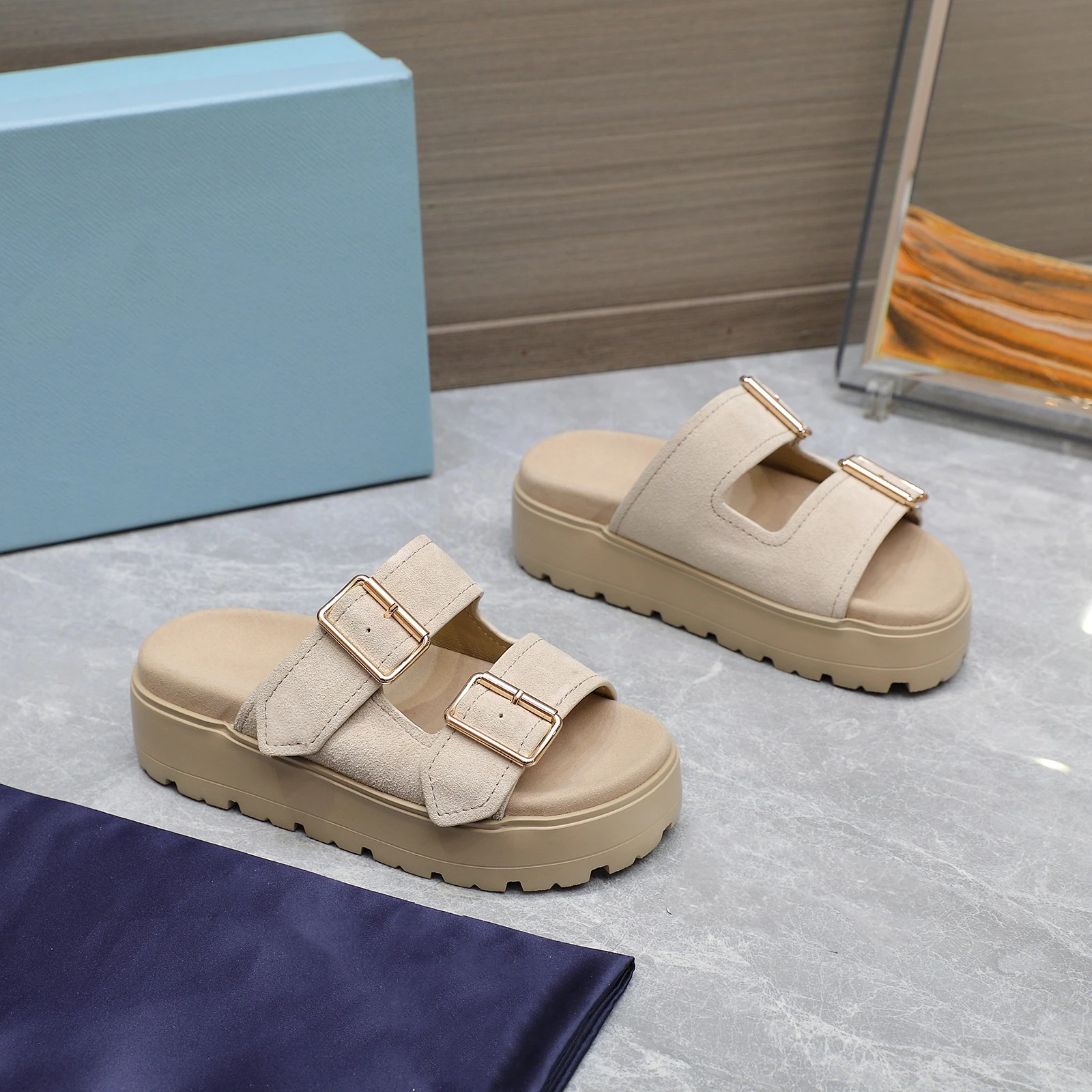 SHIYUNJIN женская обувь, размеры 35–41, тапочки из натуральной коровьей замши, шлепанцы из натуральной кожи на плоской платформе, летняя дизайнерская обувь Zapatillas